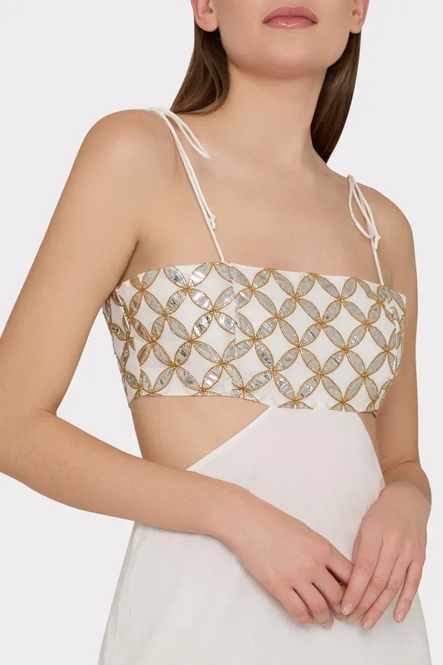 Women Swim and Coverups Milly Atalia Mirrored Embroidery Maxi CoverUp Dress Whitegold Women Swim and Coverups Milly Atalia Mirrored Embroidery Maxi CoverUp Dress Whitegold