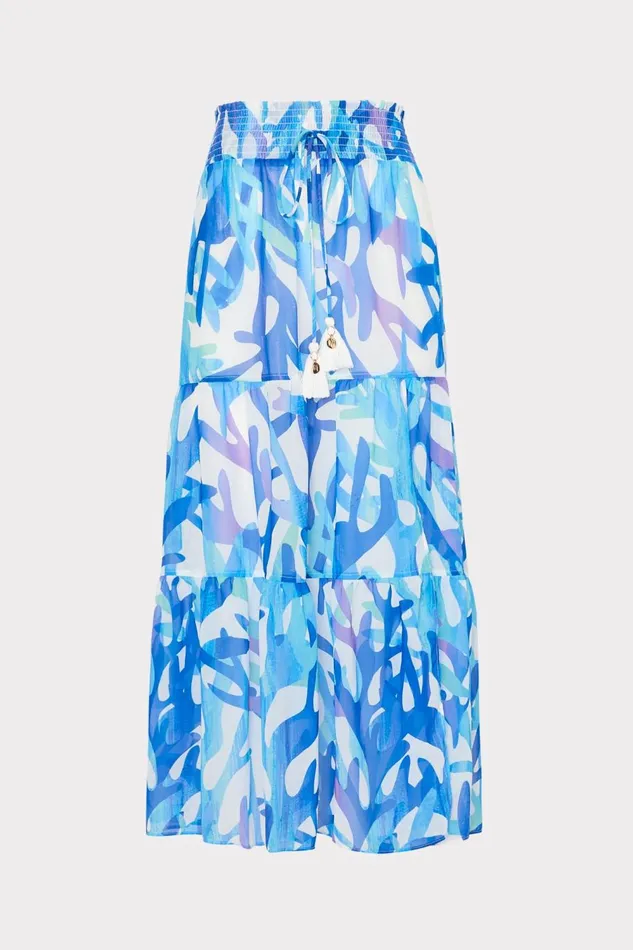 Women Swim and Coverups Milly Jem Under The Sea Tiered Chiffon Skirt Blue Multi