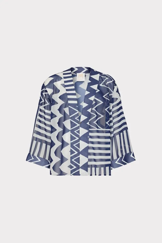 Women Swim and Coverups Milly Patchwork Chevron Top Bluewhite