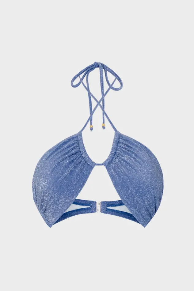 Women Swim and Coverups Milly Shimmer Halter Bikini Top Blue