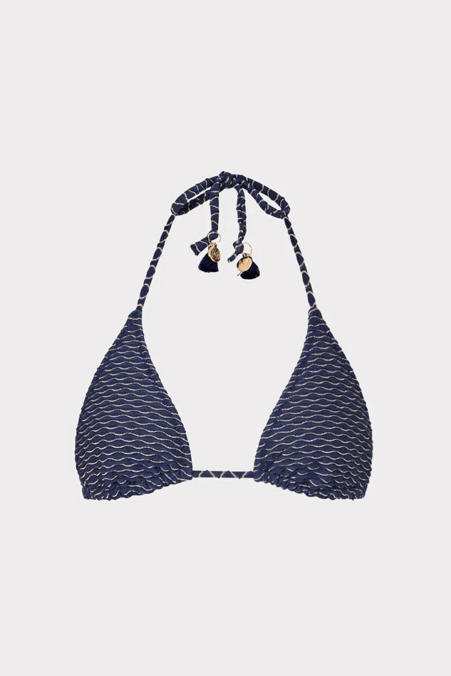 Women Swim and Coverups Milly Textured Waves Triangle Bikini Top Navy