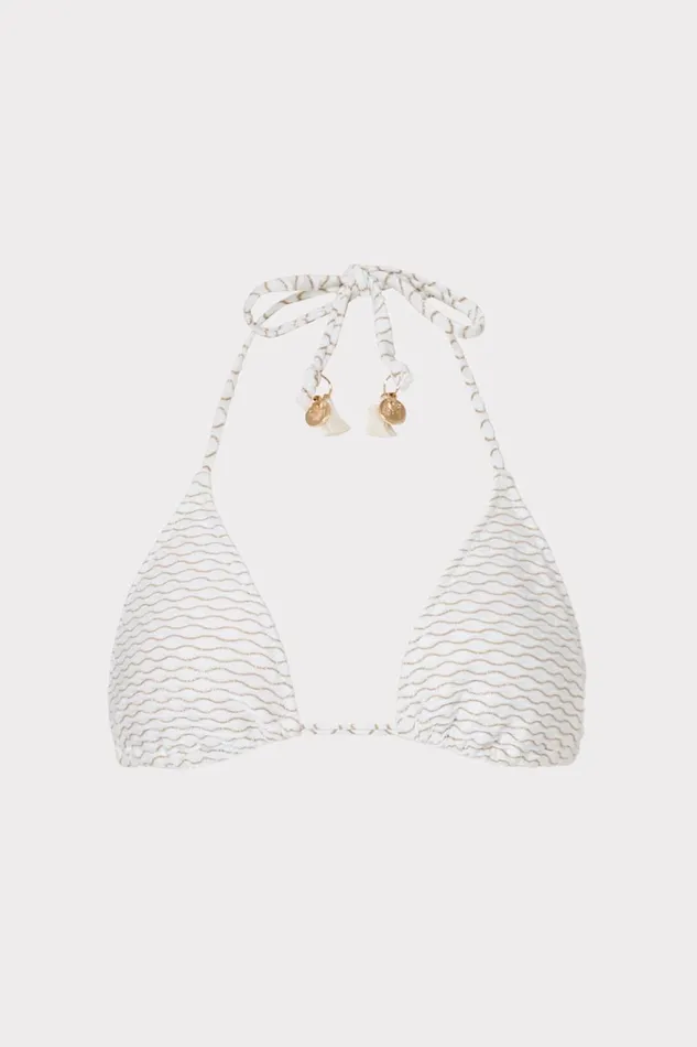 Women Swim and Coverups Milly Textured Waves Triangle Bikini Top White