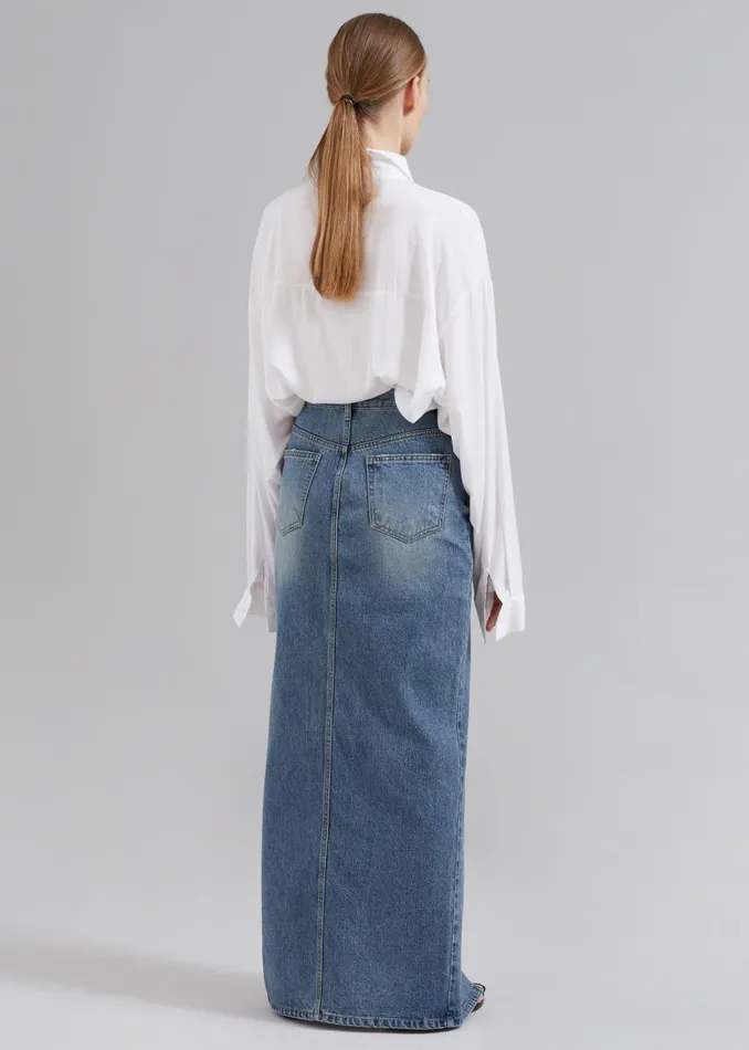 Women Texas Denim Pencil Skirt 8211 Medium Wash The Frankie Shop Bottoms