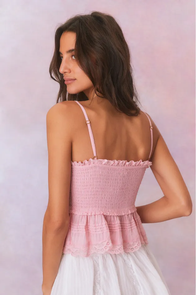 Women Tops LoveShackFancy Marzenia Cotton Smocked Top Cherry Pink