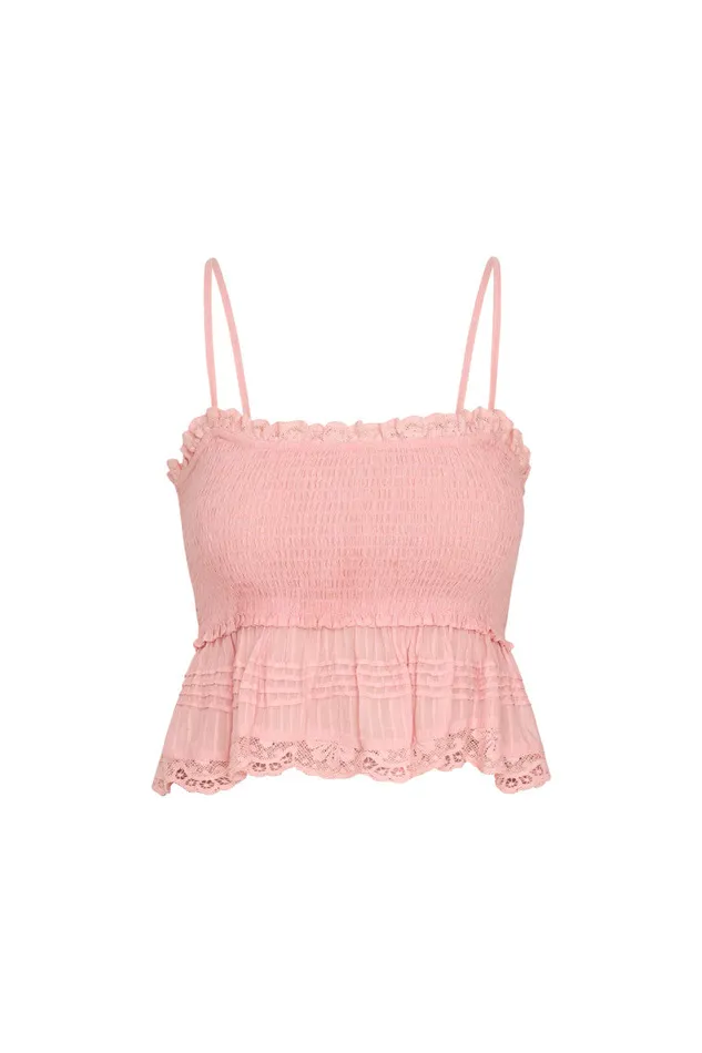 Women Tops LoveShackFancy Marzenia Cotton Smocked Top Cherry Pink