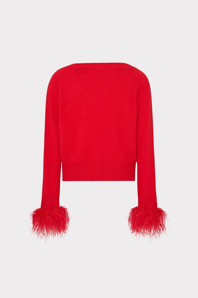 Women Tops Milly Feather Cuff VNeck Sweater Red