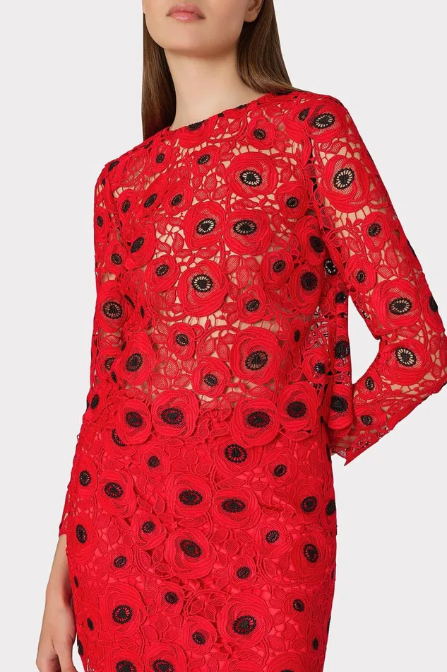 Women Tops Milly Nori Embroidered Lace Top Redblack Women Tops Milly Nori Embroidered Lace Top Redblack