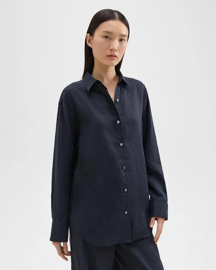 Women Tops Theory Boyfriend Shirt In Relaxed Linen Concord