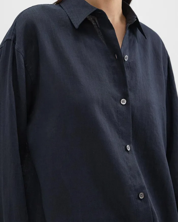 Women Tops Theory Boyfriend Shirt In Relaxed Linen Concord
