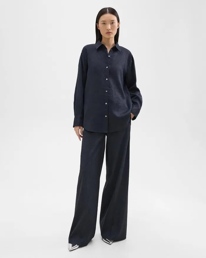 Women Tops Theory Boyfriend Shirt In Relaxed Linen Concord