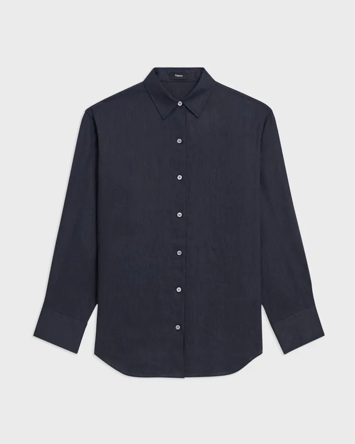 Women Tops Theory Boyfriend Shirt In Relaxed Linen Concord