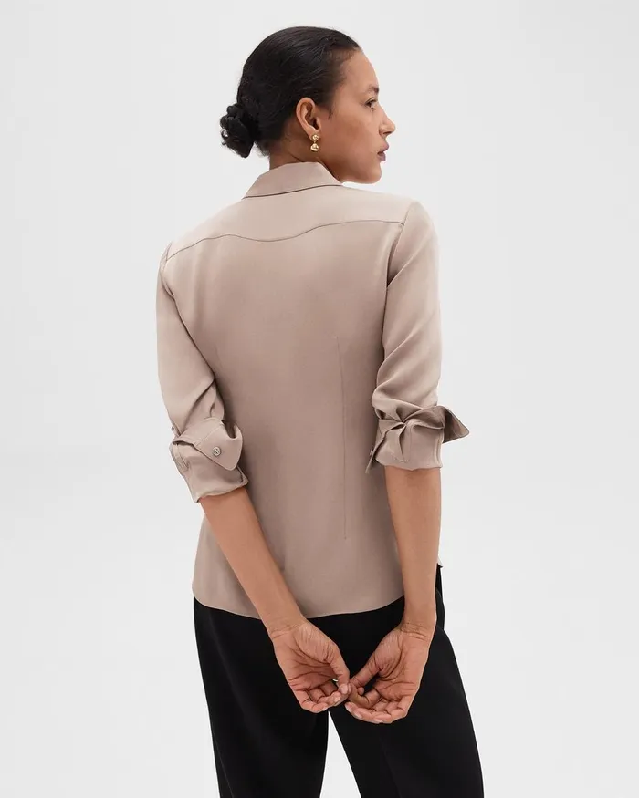 Women Tops Theory Fitted Shirt In Silk Georgette Cinder