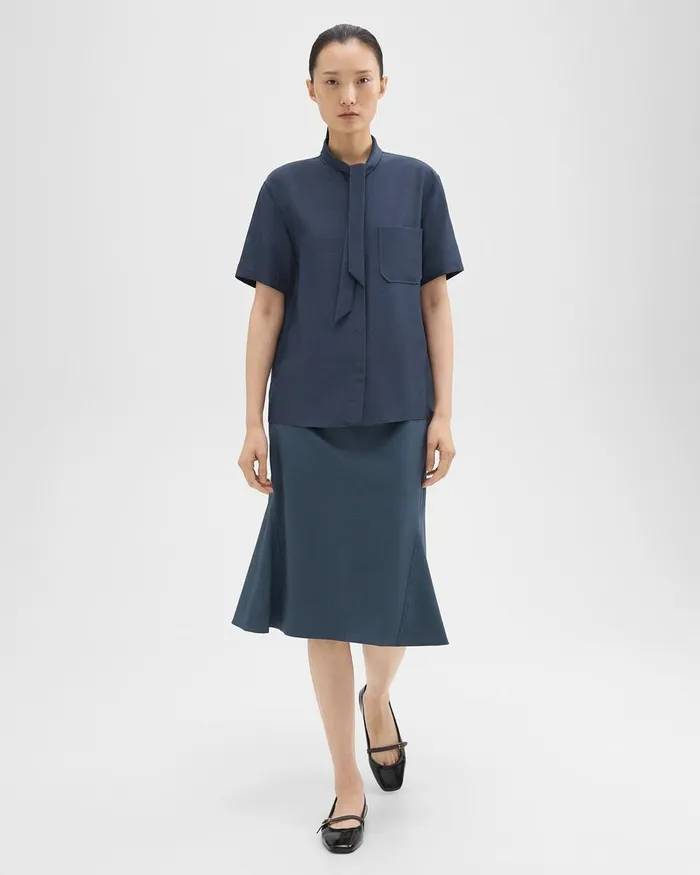 Women Tops Theory Tie Neck Silk Shirt Eclipse