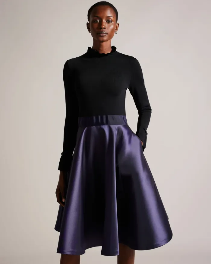 Women ZADI 8211 Knitted Frill Full Skirt Dress Navy Ted Baker Dresses Women ZADI 8211 Knitted Frill Full Skirt Dress Navy Ted Baker Dresses