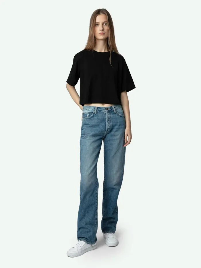 Women Zadig and Voltaire TShirts Lennox Cropped Tee Washed Black